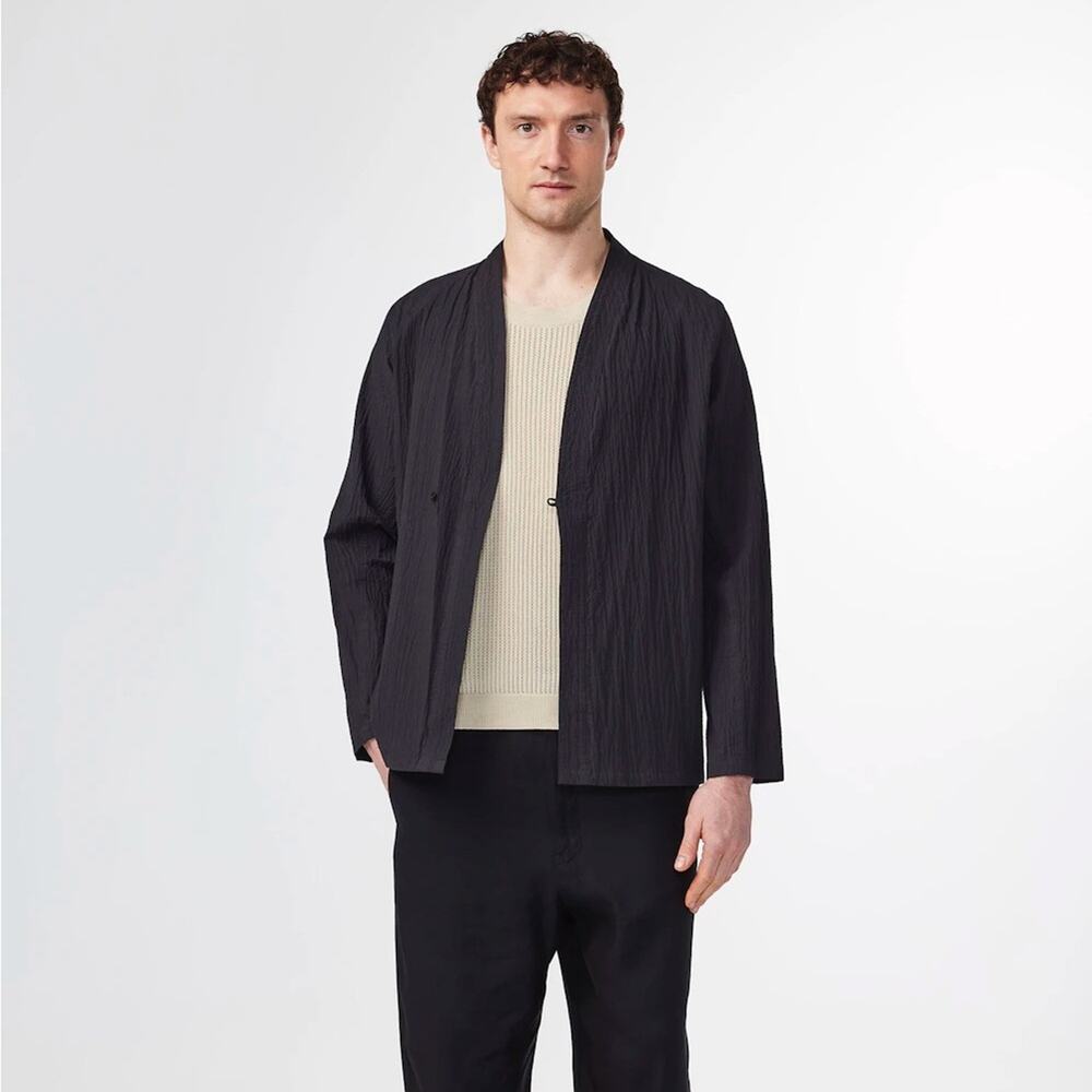 NWT No Nationality NN 07 Kotaro Black Seersucker Hybrid Lightweight Jacket Large